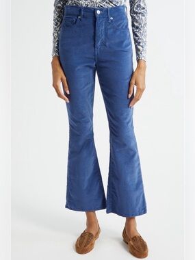 Veronica Beard Women's Blue Flared Corduroy High Rise Ankle Jeans Pants